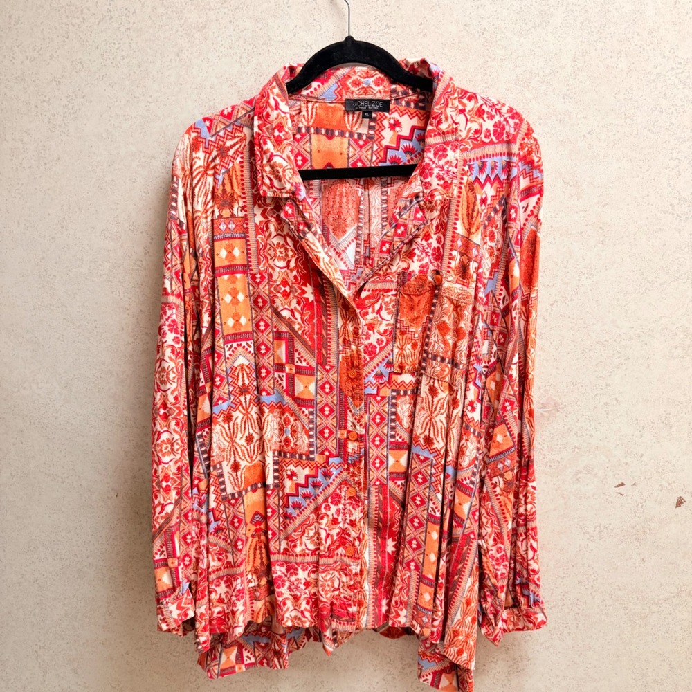 Rachelβ Zoe XL Womens Boho Festival Geo Artistic Colorful Buttons Blouse